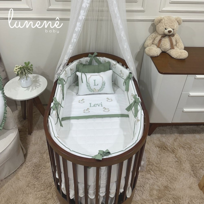 Enxoval de Berço Personalizado Evolutivo 10 Peças Cavalinho 200 Fios 4554