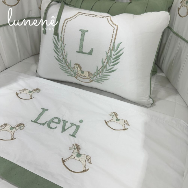 Enxoval de Berço Personalizado Evolutivo 10 Peças Cavalinho 200 Fios 4554