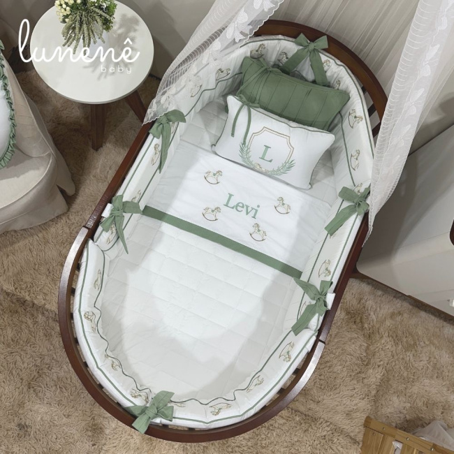 Enxoval de Berço Personalizado Evolutivo 10 Peças Cavalinho 200 Fios 4554