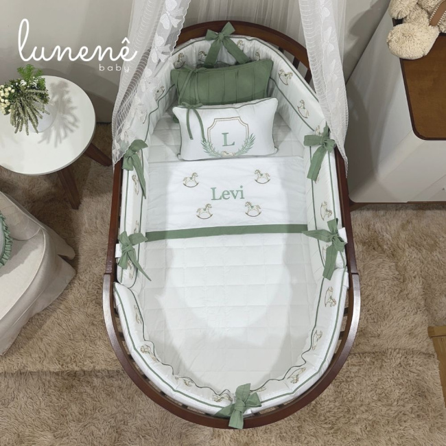 Enxoval de Berço Personalizado Evolutivo 10 Peças Cavalinho 200 Fios 4554