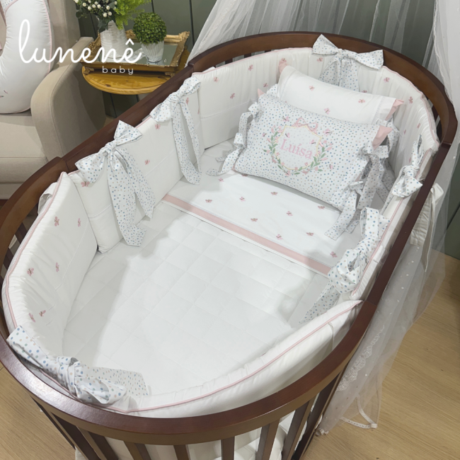 Enxoval de Berço Personalizado Evolutivo 10 Peças Poá Colorido 200 Fios 4546