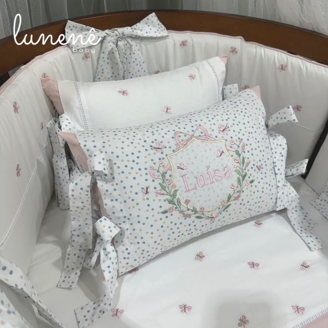 Enxoval de Berço Personalizado Evolutivo 10 Peças Poá Colorido 200 Fios 4546