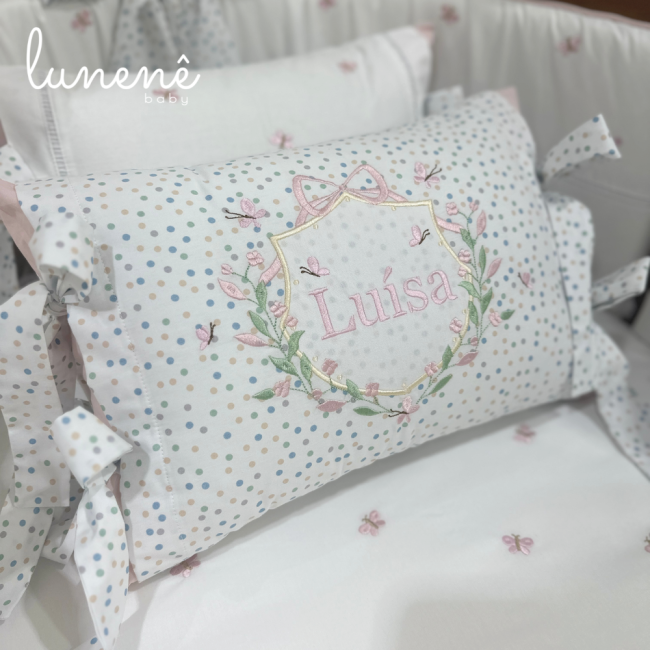 Enxoval de Berço Personalizado Evolutivo 10 Peças Poá Colorido 200 Fios 4546