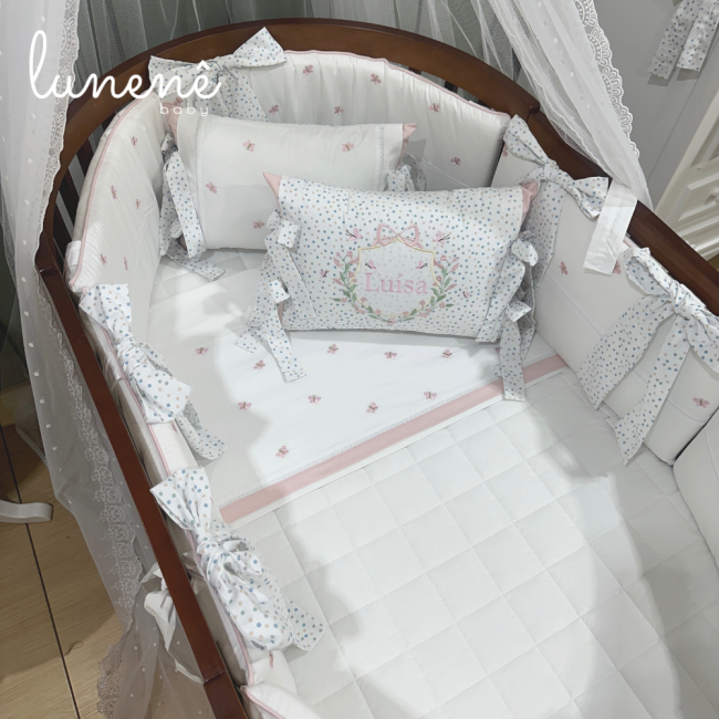 Enxoval de Berço Personalizado Evolutivo 10 Peças Poá Colorido 200 Fios 4546