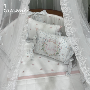 Enxoval de Berço Personalizado Evolutivo 10 Peças Poá Colorido 200 Fios 4546