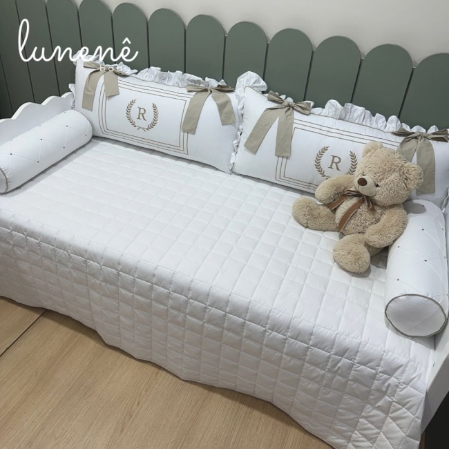 Enxoval de Cama Babá 05 peças com Inicial R 200 Fios 9000