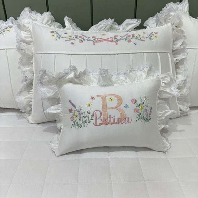 Enxoval de Cama Babá 07 Peças Flores Rose 400 Fios 4517