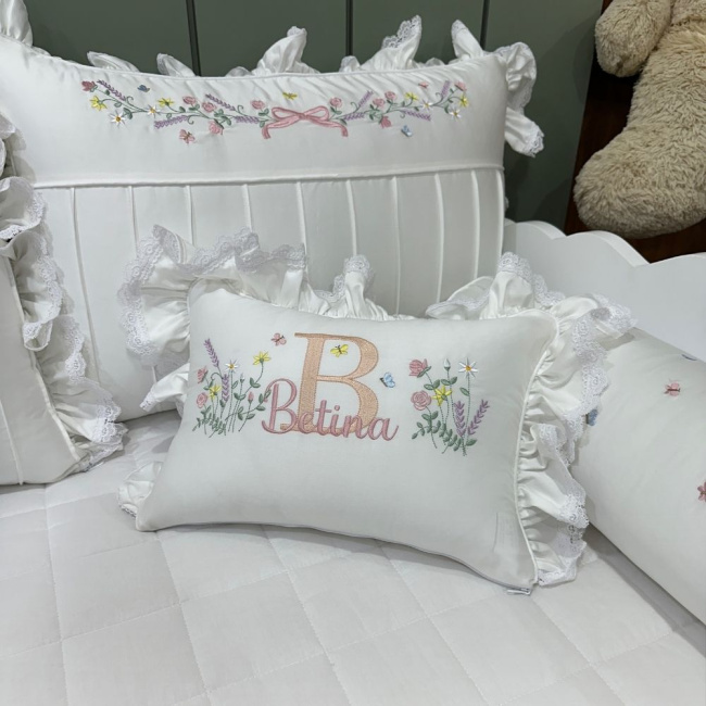 Enxoval de Cama Babá 07 Peças Flores Rose 400 Fios 4517