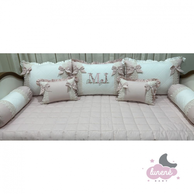 Enxoval de Cama Babá 08 Glamour Off White Rosê 200 Fios 4070