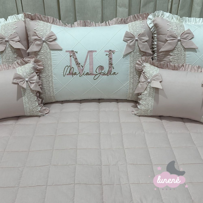 Enxoval de Cama Babá 08 Glamour Off White Rosê 200 Fios 4070