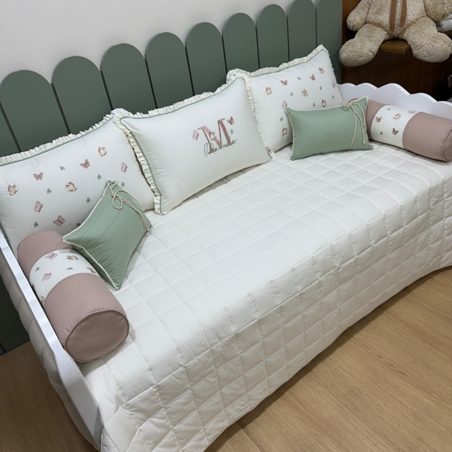Enxoval de Cama Babá 08 Peças Borboletas Terracota Primavera