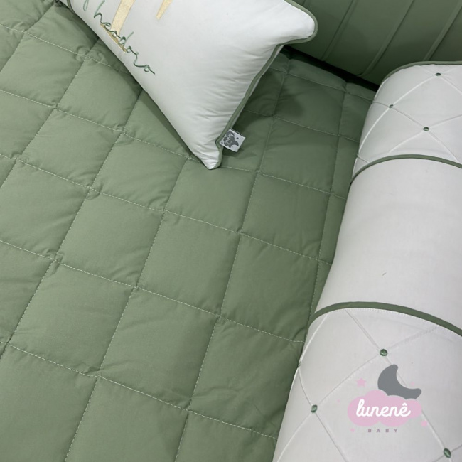 Enxoval de Cama Babá 08 Peças Folhas Baby Branco e Verde 200 Fios