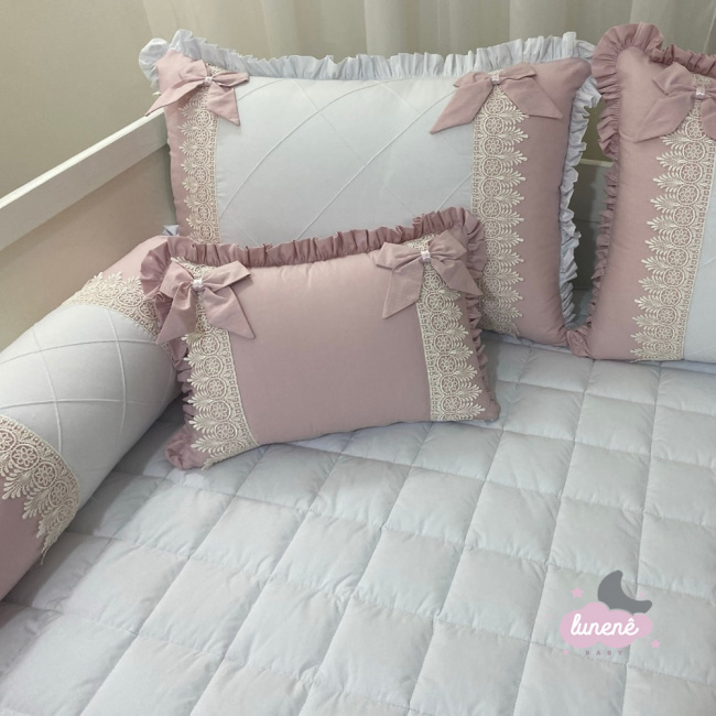 Enxoval de Cama Babá 08 Peças Glamour Baby Rosê 200 Fios