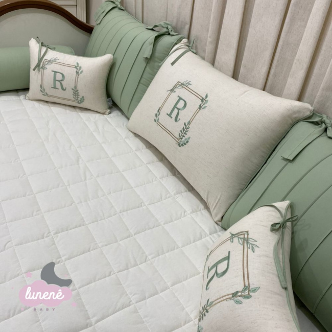 Enxoval de Cama Babá 08 Peças Linho e Verde 9003