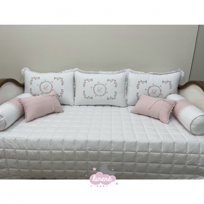 Enxoval de Cama Babá 08 Peças Personale Baby Branco e Rose 200 Fios