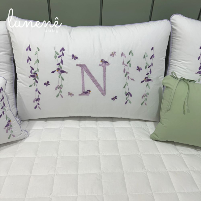 Enxoval de Cama Babá 08 Peças Primavera Baby Passarinhos Lilás 200 Fios