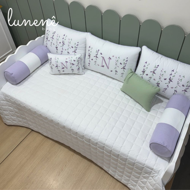 Enxoval de Cama Babá 08 Peças Primavera Baby Passarinhos Lilás 200 Fios