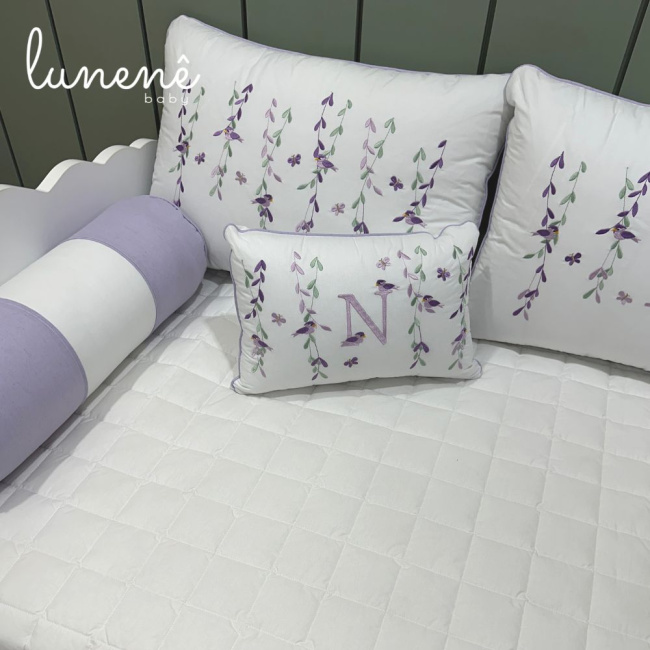 Enxoval de Cama Babá 08 Peças Primavera Baby Passarinhos Lilás 200 Fios