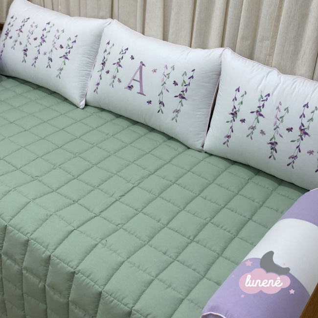 Enxoval de Cama Babá 08 Peças Primavera Baby Passarinhos Lilás Verde 200 Fios