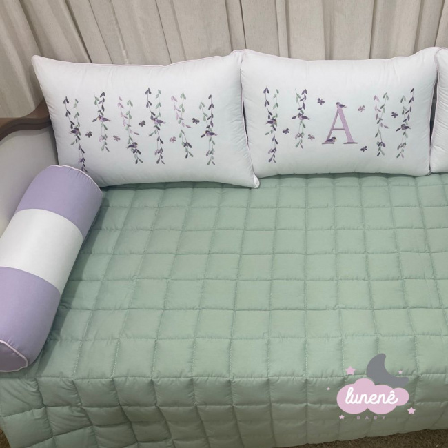 Enxoval de Cama Babá 08 Peças Primavera Baby Passarinhos Lilás Verde 200 Fios