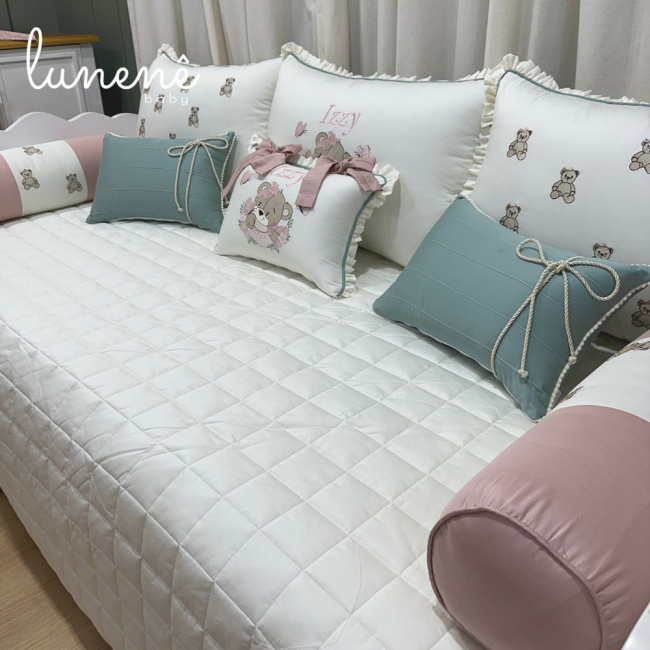 Enxoval de Cama Babá 09 Peças Personalizado Ursinha Izzy 400 Fios 4602