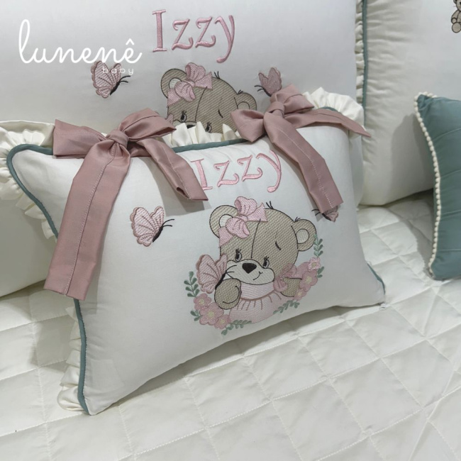 Enxoval de Cama Babá 09 Peças Personalizado Ursinha Izzy 400 Fios 4602