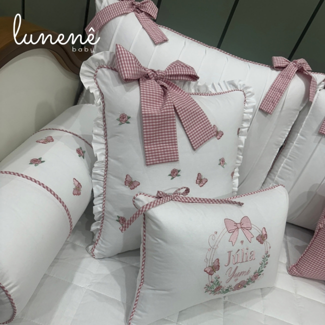 Enxoval de Cama Babá 11 Peças Xadrez Rosa 4695