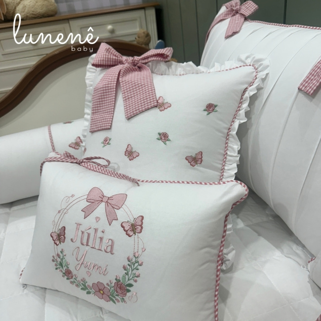 Enxoval de Cama Babá 11 Peças Xadrez Rosa 4695