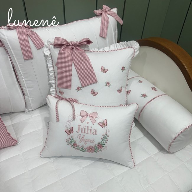 Enxoval de Cama Babá 11 Peças Xadrez Rosa 4695