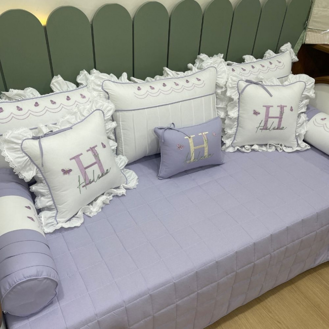 Enxoval de Cama Babá Personalizado 09 Peças Flor Lavanda 200 Fios 4459