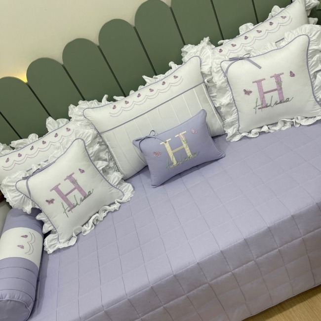 Enxoval de Cama Babá Personalizado 09 Peças Flor Lavanda 200 Fios 4459