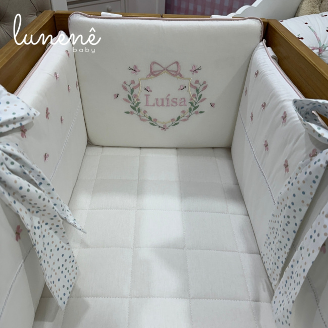 Enxoval de Mini Berço Personalizado 07 Peças Luísa 200 Fios 9587
