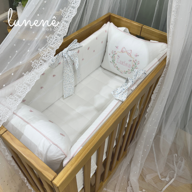 Enxoval de Mini Berço Personalizado 07 Peças Poá Colorido 200 Fios 4546