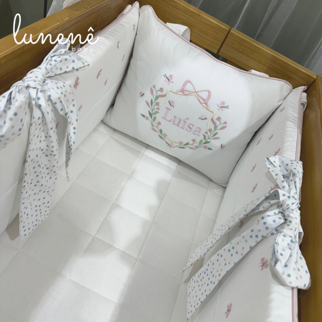 Enxoval de Mini Berço Personalizado 07 Peças Poá Colorido 200 Fios 4546