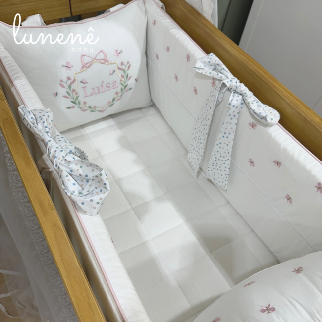 Enxoval de Mini Berço Personalizado 07 Peças Poá Colorido 200 Fios 4546