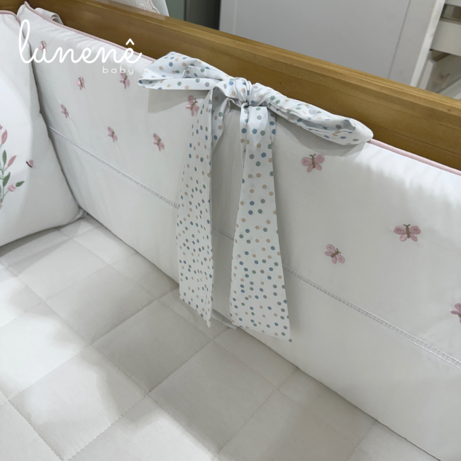 Enxoval de Mini Berço Personalizado 07 Peças Poá Colorido 200 Fios 4546