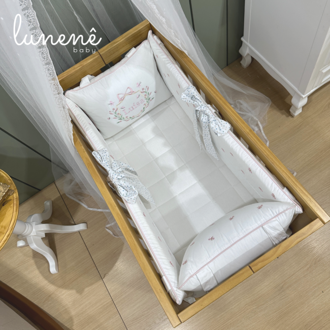 Enxoval de Mini Berço Personalizado 07 Peças Poá Colorido 200 Fios 4546