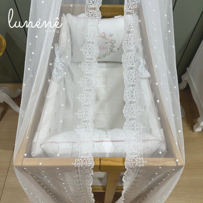 Enxoval de Mini Berço Personalizado 07 Peças Poá Colorido 200 Fios 4546