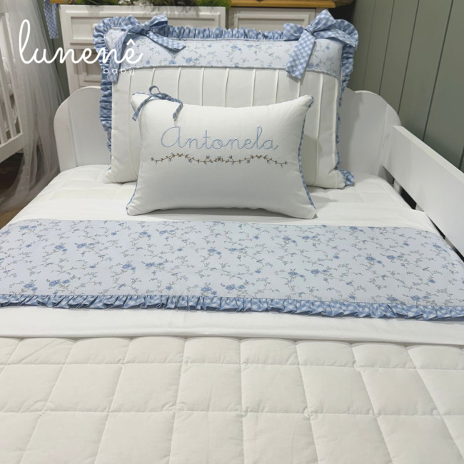 Enxoval de Solteiro 04 Peças Personalizado Doce Jardim Azul 200 Fios 4600