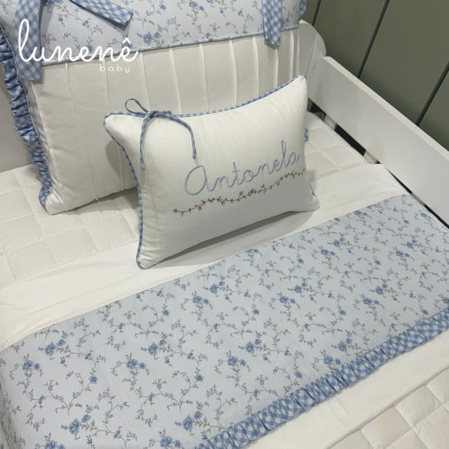 Enxoval de Solteiro 04 Peças Personalizado Doce Jardim Azul 200 Fios 4600