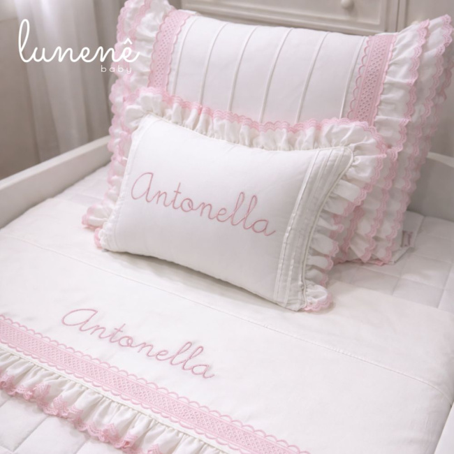 Enxoval de Solteiro 06 Peças Lunenê Baby Castelli Rosa 400 Fios 4583