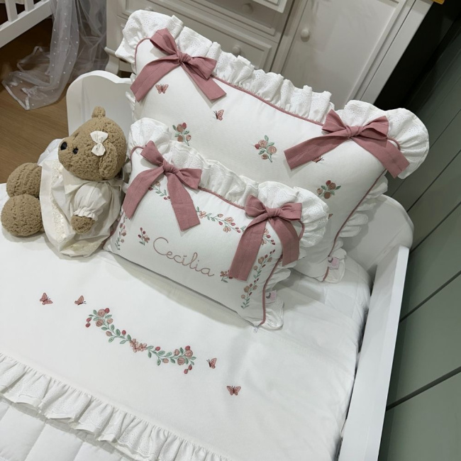 Enxoval de Solteiro Personalizado 04 Peças Piquezinho Floral 400 Fios 4528