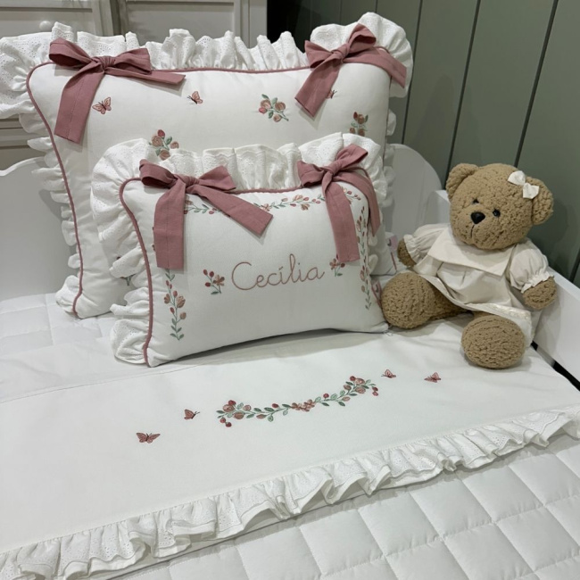 Enxoval de Solteiro Personalizado 04 Peças Piquezinho Floral 400 Fios 4528