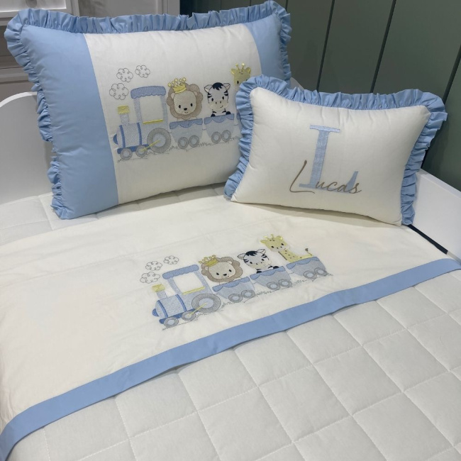 Enxoval de Solteiro Personalizado 04 Peças Trenzinho Baby 200 Fios 4515