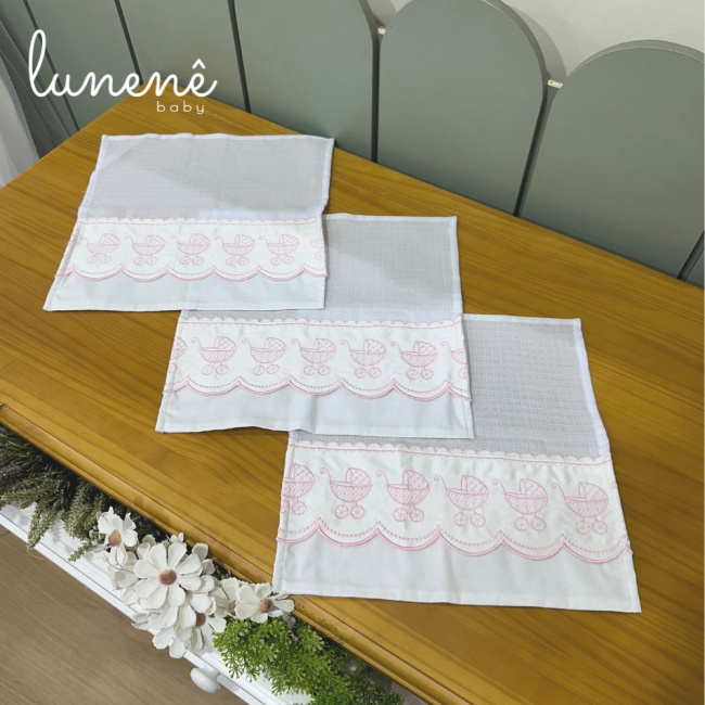 Fralda para Boca 03 Peças Basic Baby Carrinho Rosa