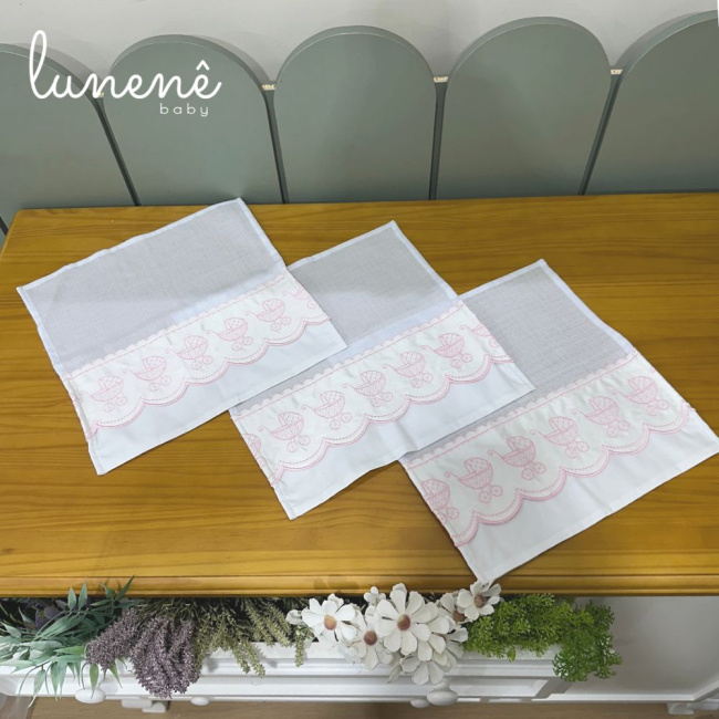 Fralda para Boca 03 Peças Basic Baby Carrinho Rosa