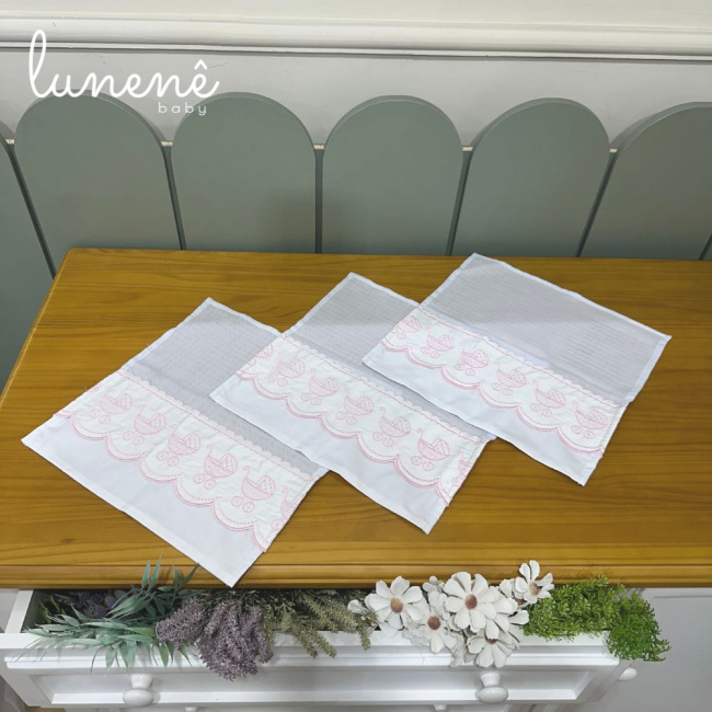 Fralda para Boca 03 Peças Basic Baby Carrinho Rosa