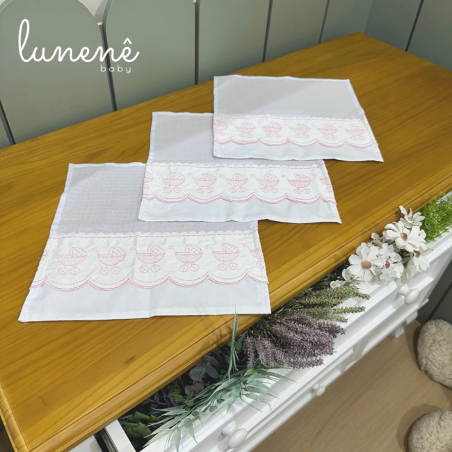 Fralda para Boca 03 Peças Basic Baby Carrinho Rosa