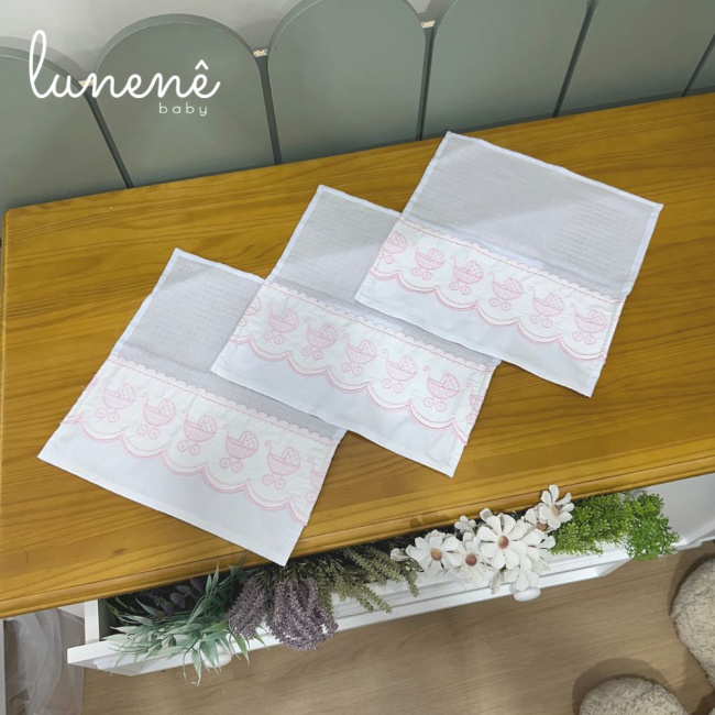 Fralda para Boca 03 Peças Basic Baby Carrinho Rosa