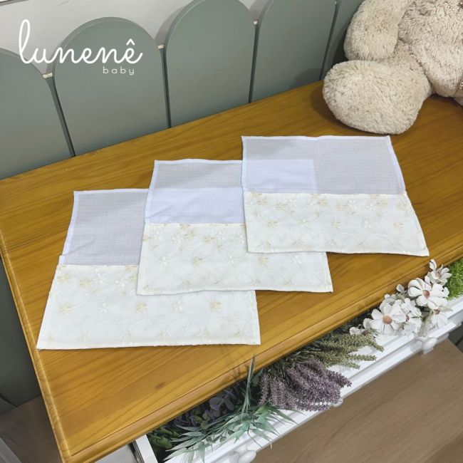 Fralda para Boca 03 Peças Basic Baby Floral Bege